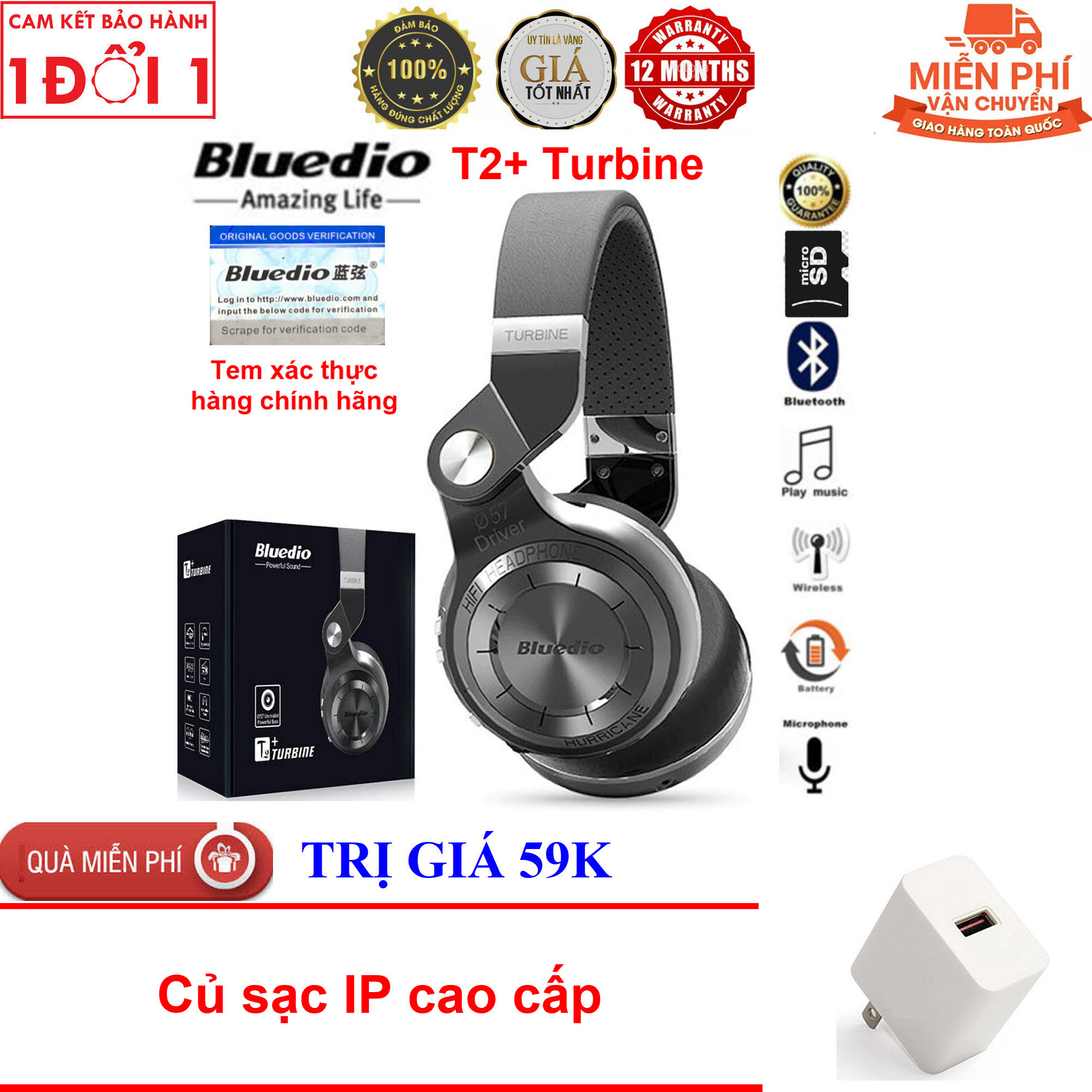 (Video)Tai nghe Bluetooth 5.0 Bluedio Turbine T2+ (Turbine T2 Plus) blueooth 5.0 âm thanh Streo Bass to Có FM và Mic, phiên bản nâng cấp Tai nghe chụp tai F10 đen, Tai nghe chụp tai cao cấp có khe thẻ nhớ Bluetooth P47