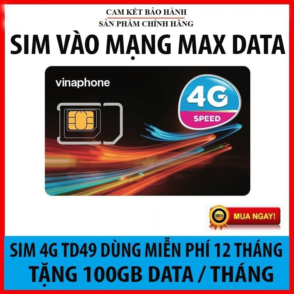 Freeship - chưa kích hoạt. sim 4g vinaphone gói td49 trọn gói 12 tháng có 100gb/tháng - bảo hành 1 đổi 1 từ mường thanh royal