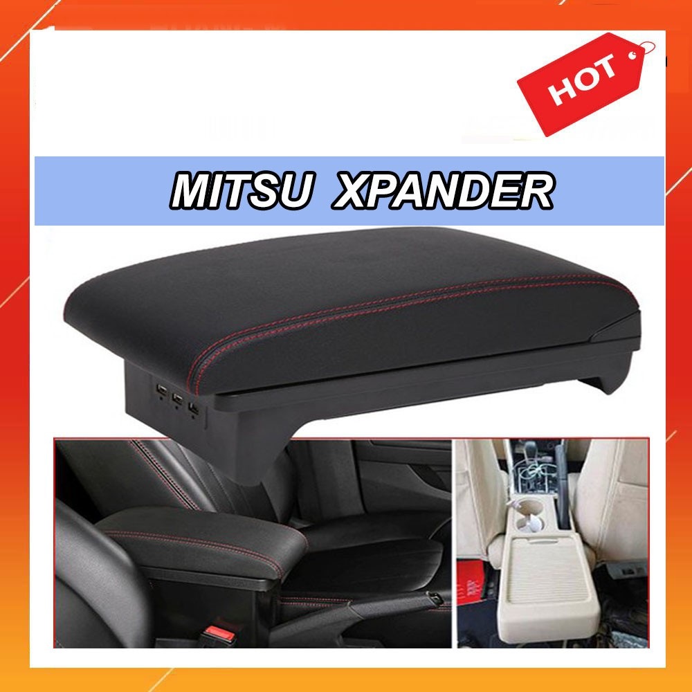 [Màu đen] Hộp Tỳ Tay Dùng Cho Xe Mitsubishi Xpander - 3 Cổng USB