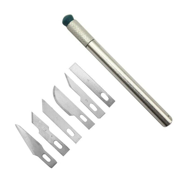 Dao Khắc Trổ Cán Bạc Kèm 6 Lưỡi Khắc Trổ Đa Năng