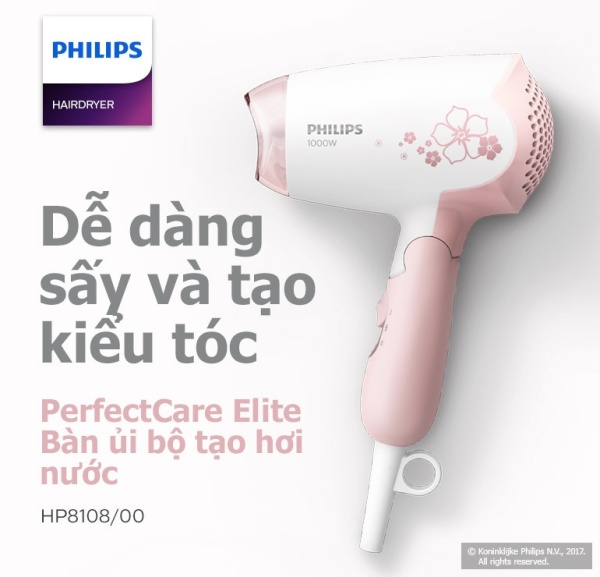 Máy Sấy Tóc Philips HP8108 - Hàng chính hãng bảo hành 24 tháng toàn quốc  công nghệ thổi gió đa dạng, giúp tóc mau khô và hỗ trợ thực hiện nhiều kiểu tóc. giá rẻ