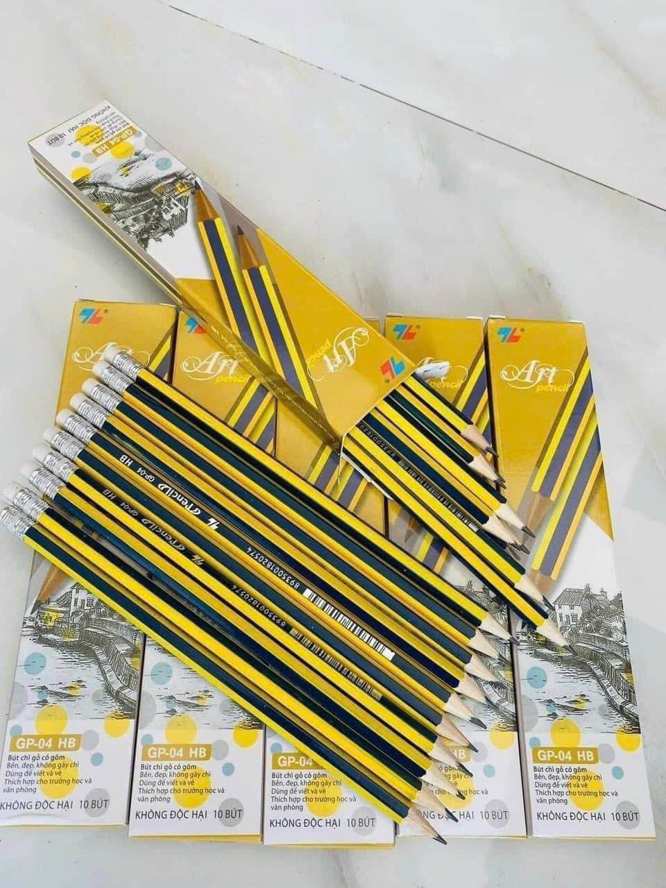Bút Chì Gỗ có gôm GP-04 HB ( Hộp 10 Bút )