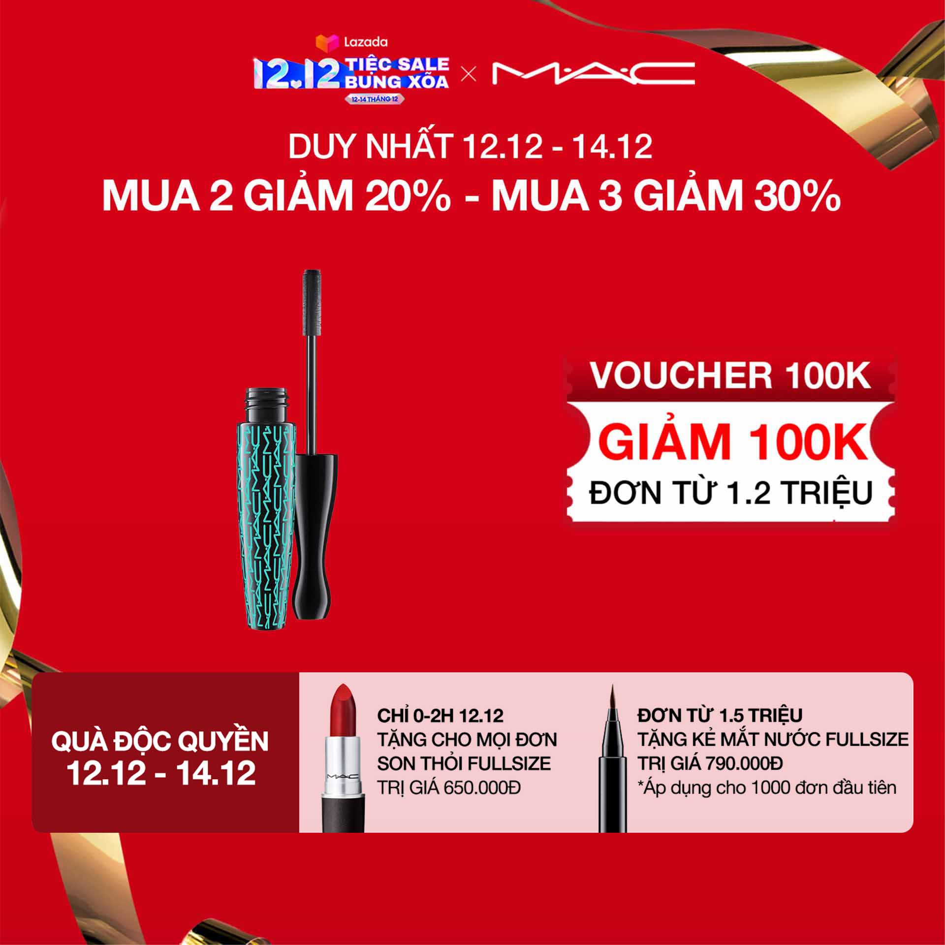 [ĐỘC QUYỀN 3-5.3: VOUCHER ĐẾN 300K] Mascara làm dày mi 3 chiều không lem không trôi MAC In Extreme Dimension Waterproof Mascara 13.39g