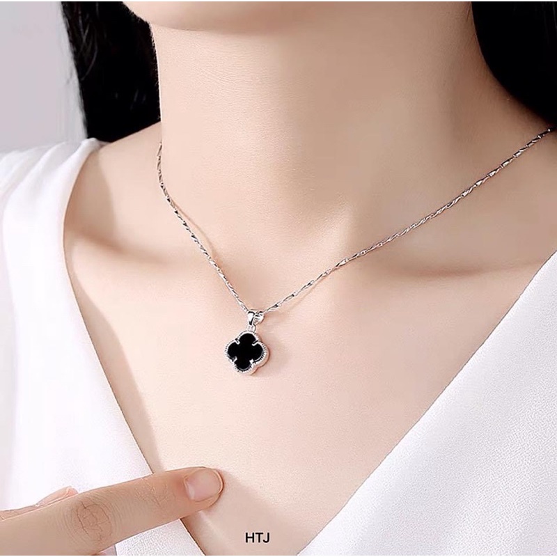 Mặt dây chuyền nữ cỏ 4 lá đá đen may mắn - THJ SILVER