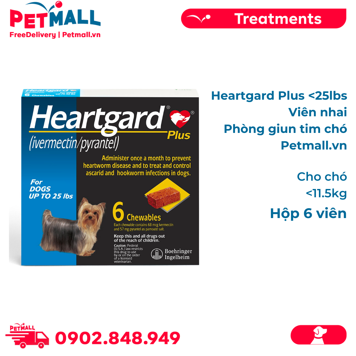 Heartgard Plus 25lbs - Viên nhai phòng Giun tim chó 11.5kg - Hộp 6 viên Petmall