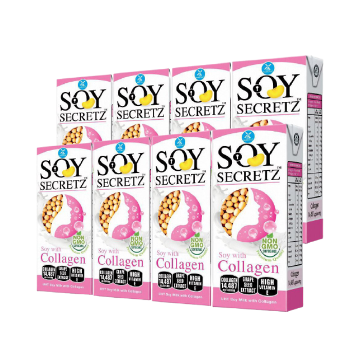 HCMBộ 2 lốc sữa đậu nành collagen Soy Secretz hàng Thái 8 hộp 180ml hộp