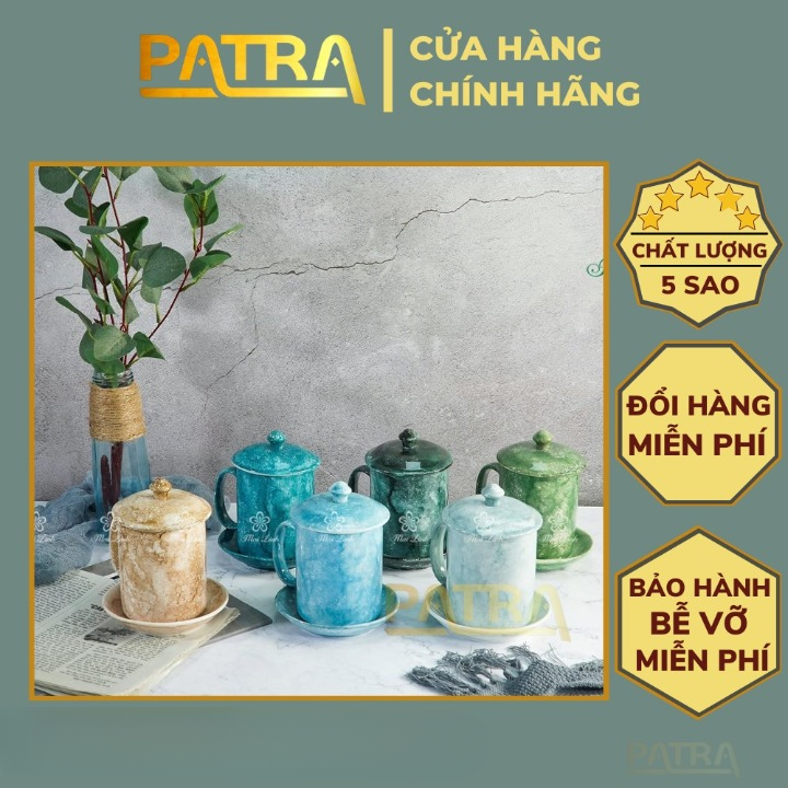 Cốc sứ có nắp, ly sứ men đá Bát Tràng hình trụ, cốc uống nước có quai 350ml nhiều màu lựa chọn
