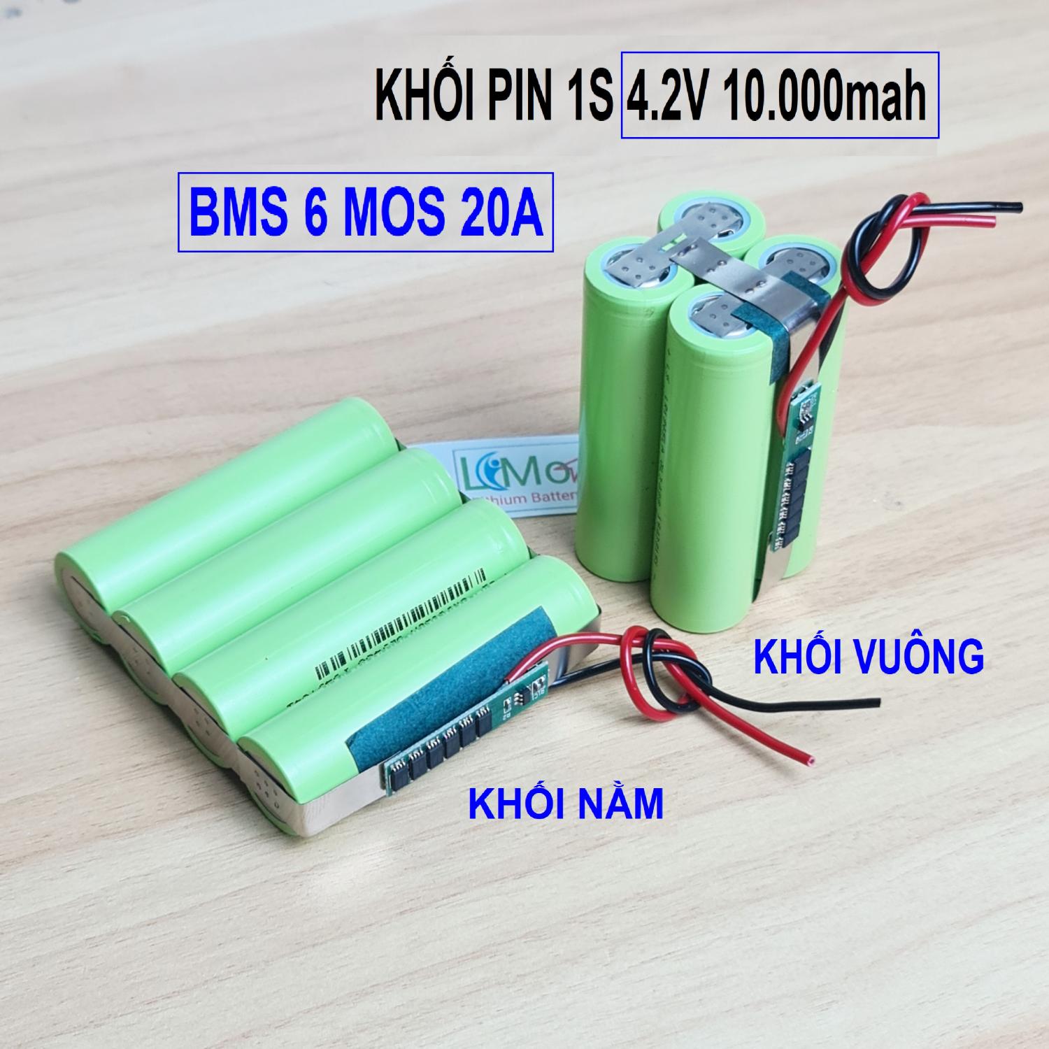 Khối pin 1s 3.7v - 4.2v 10.000mah. khối pin 1s dung lượng cao được đóng khối từ 4 cell pin lithium lion 18650 + mạch 1s 3.7v