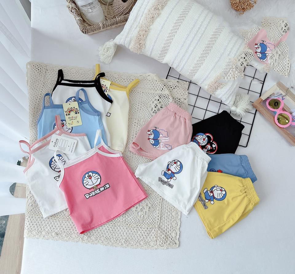 SET 3 BỘ HAI DÂY DORAEMON KHÁC MÀU CHẤT COTTON MỀM MÁT SIÊU ĐÁNG YÊU CHO