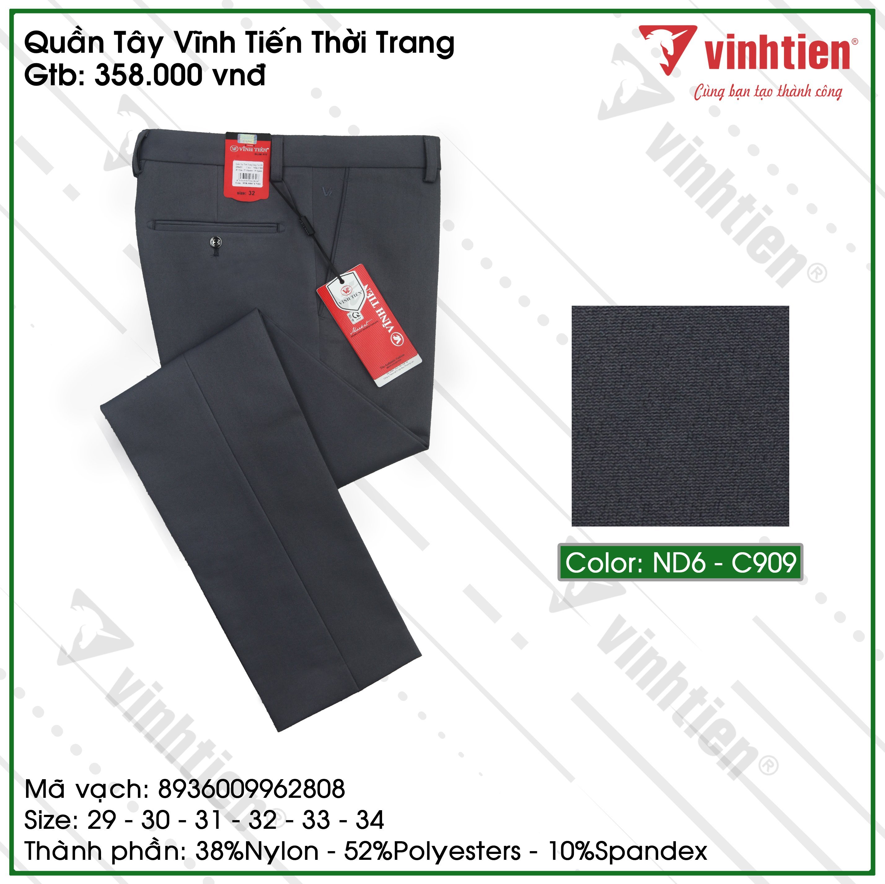 (Freeship Max)[HCM]Quần Tây Nam Slimfit Dáng Trẻ Vĩnh Tiến 358