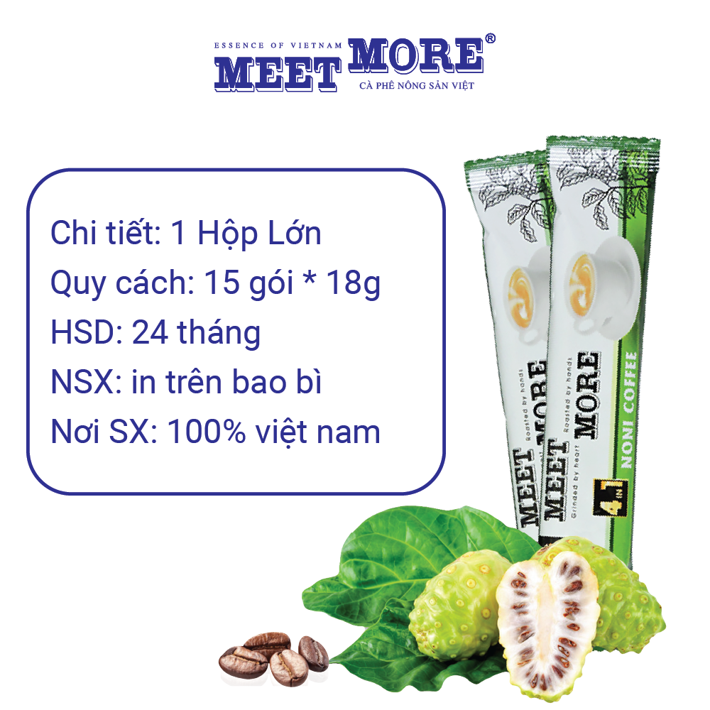 Hộp Cà Phê Hòa Tan Vị Nhàu Meet More (15 Gói/ 18 Gram) - Không Say, Không Mất Ngủ