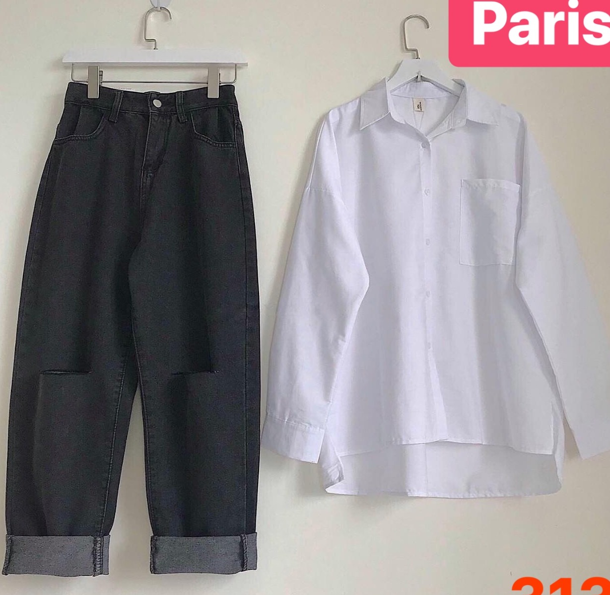 Quần baggy jean ống suông đen
