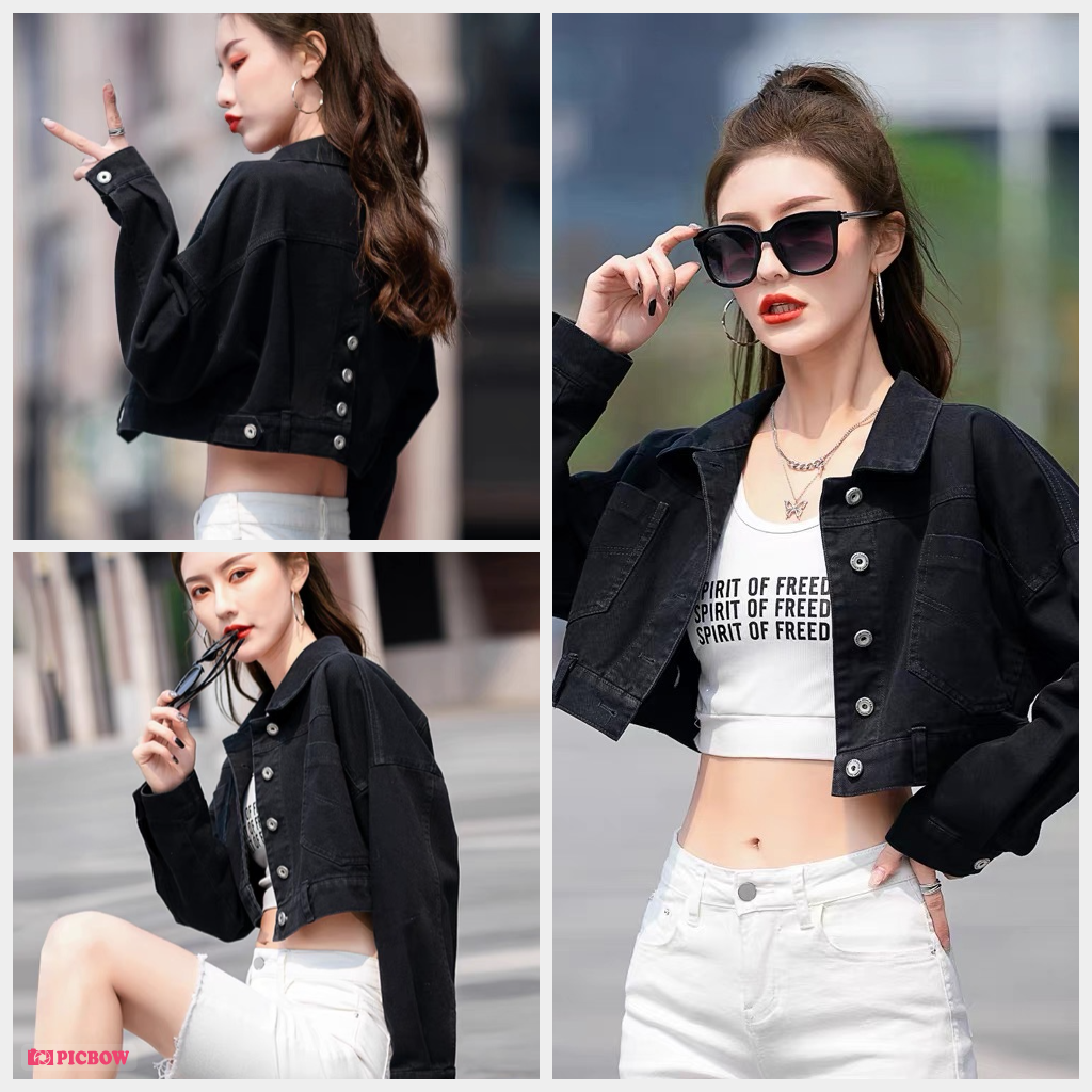 [HCM]Áo Khoác Jean NỮ Thời Trang Cao Cấp Nhiều Nút KAKI ĐEN 3 PHƯƠNG VI FASHION ( SET QUẦN JEAN + ÁO THUN ĐẶT RIÊNG )