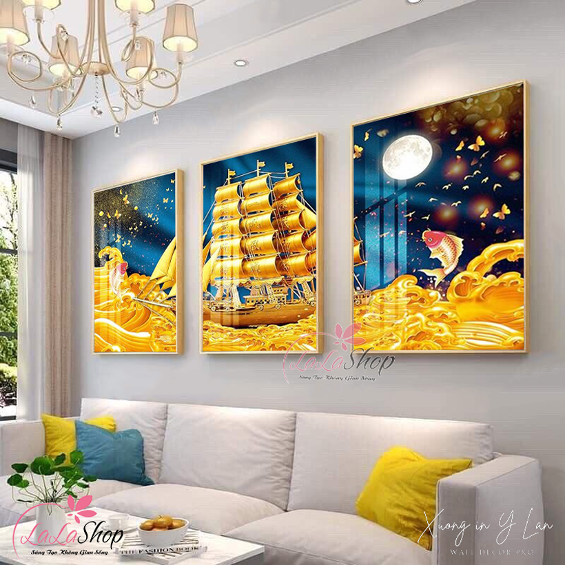 Tranh thuận buồm xuôi gió treo phòng khách tranh phong thủy mệnh thổ tranh tráng gương đẹp decor phòng làm việc tài lộc hiện đại