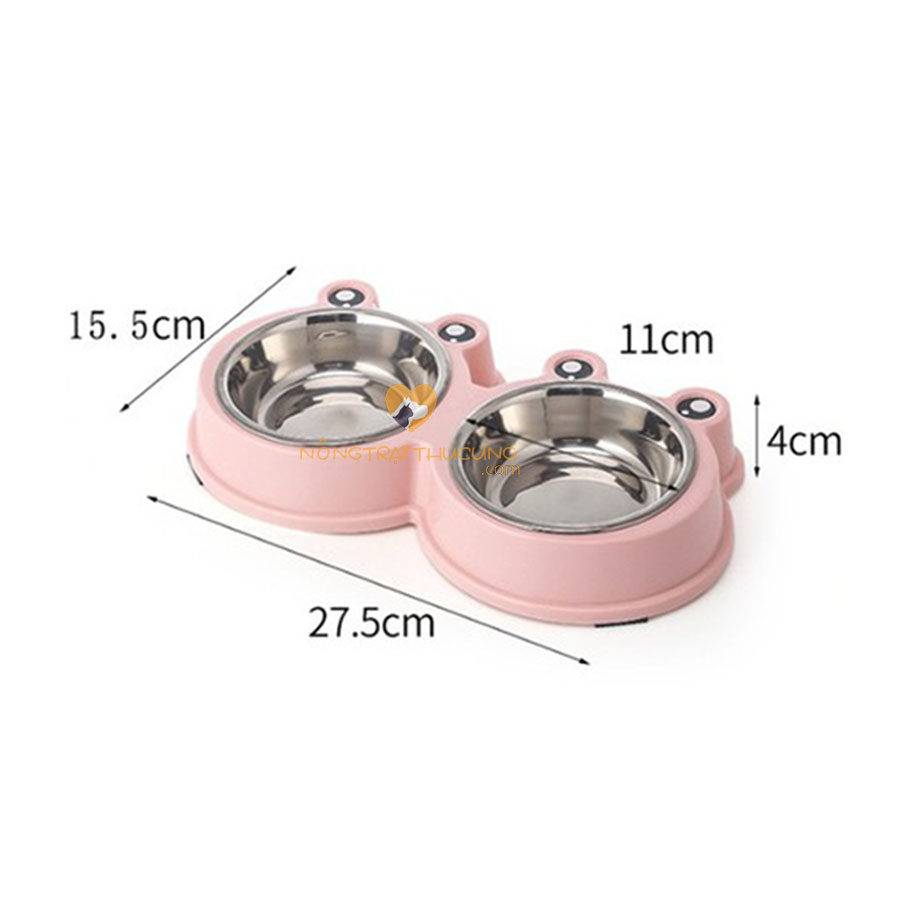Bát Ăn Đôi Kèm Bát Inox Cho Chó Mèo – Hình Ếch - [Nông Trại Thú Cưng]