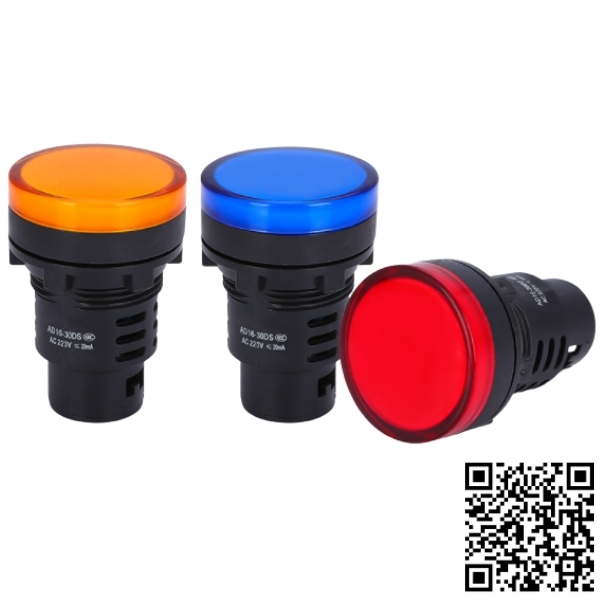 Đèn led AD16-30DS báo pha phi 30mm điện áp 220VAC 3 màu đỏ, xanh lá, màu vàng
