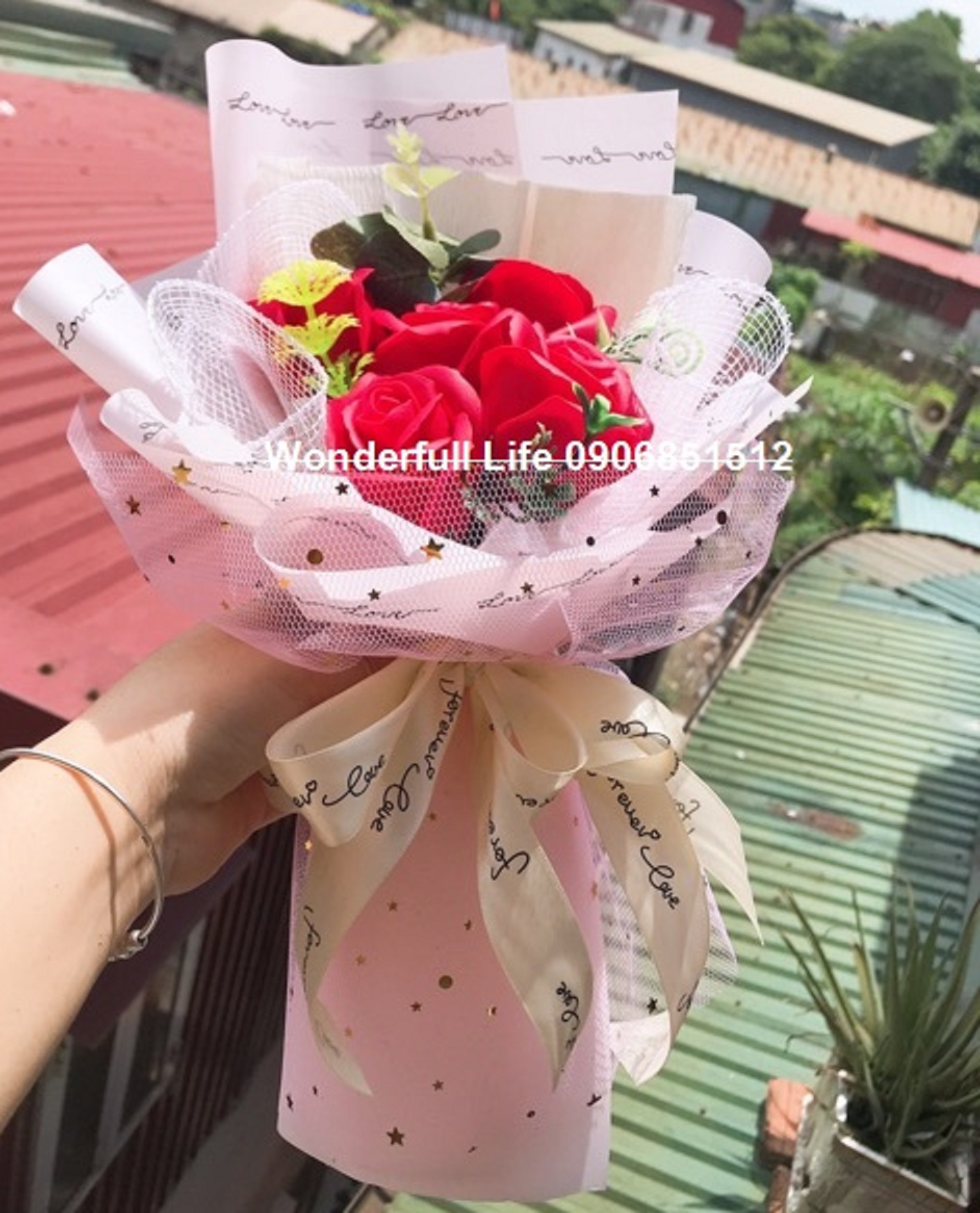 Bó hoa hông sáp thơm vĩnh cửu 5 bông