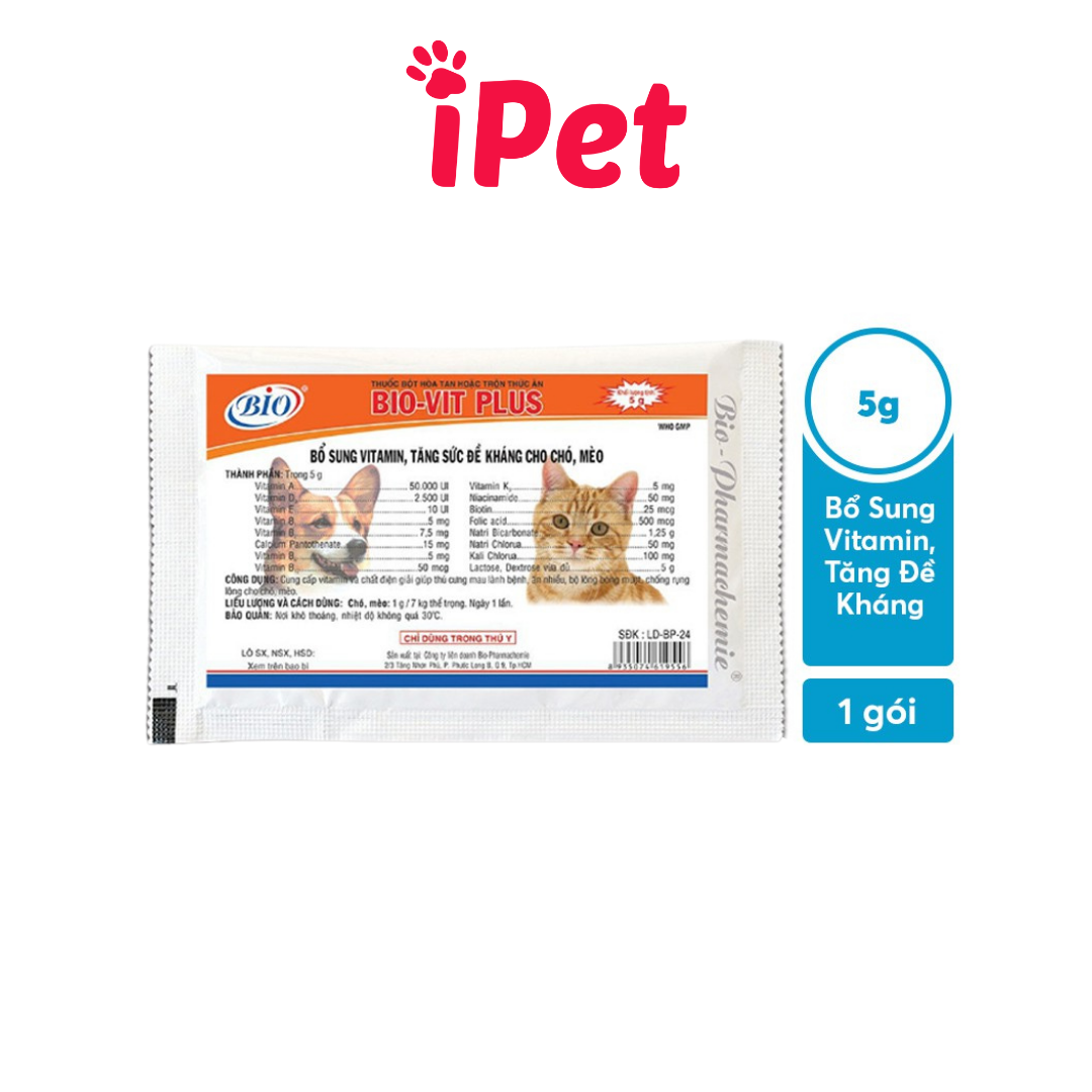 2 Gói Bột Bổ Sung Vitamin Tăng Đề Kháng Cho Chó Mèo Bio-Vit 5g - iPet Shop