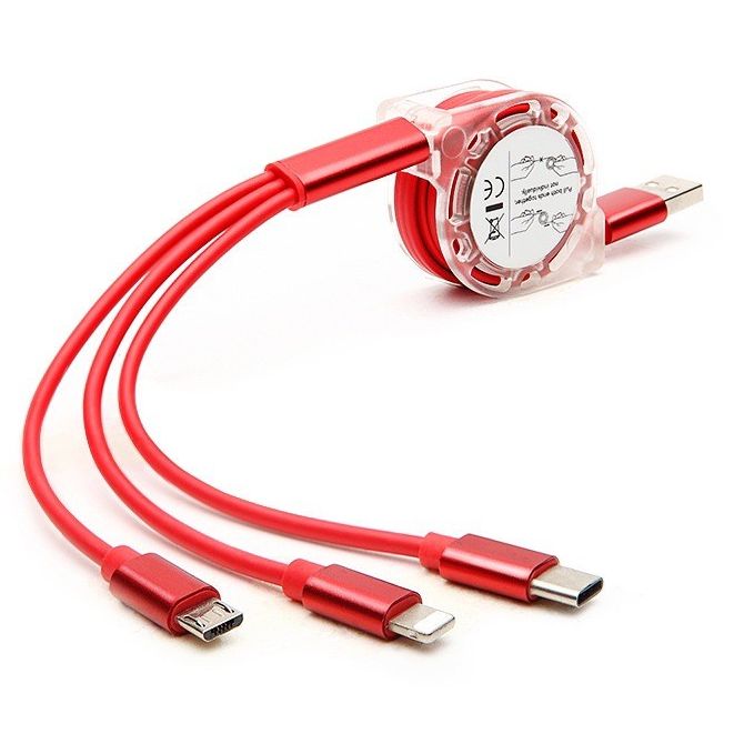 Dây cáp sạc 3 đầu đa năng dây rút, cáp sạc đa năng 3 in 1 , sạc rút đa năng 3 đầu 3 loại chân siêu tiện lợi