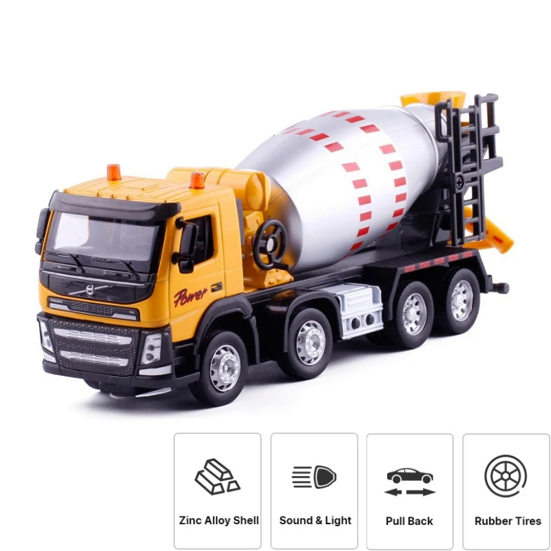 Volvo trộn bê tông xe tải 150 Đồ chơi xe tải kỹ thuật xe thu nhỏ xe diecast kim loại mô hình âm thanh ánh sáng bộ sưu tập quà tặng cậu bé