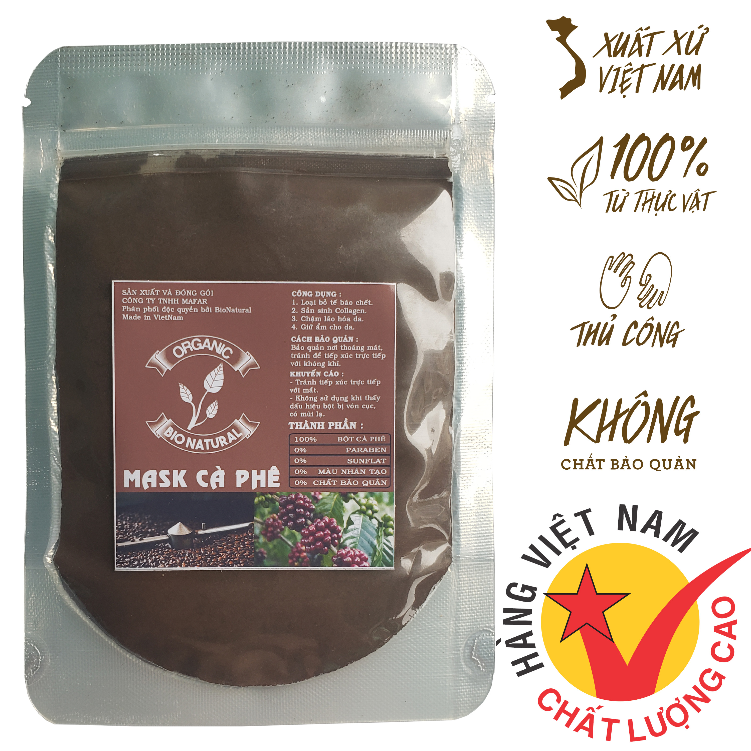 [HCM][BIONATURALVN] Bột đắp mặt nạ Mask Bột Cà Phê HANDMADE 50gr