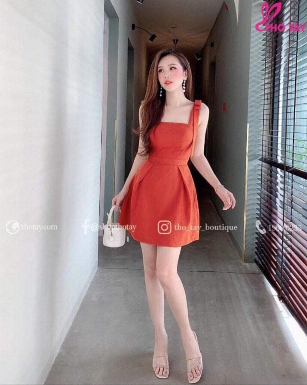 [HCM]Đầm xòe 2 dây nơ vai có mút ngực
