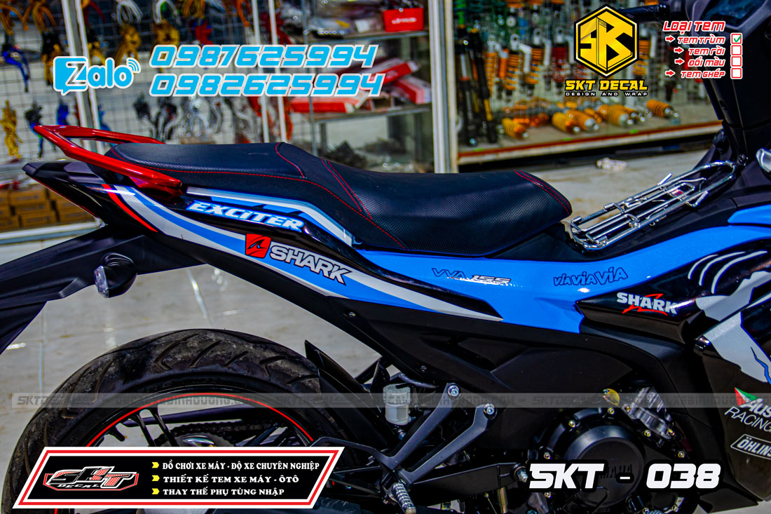 tem trùm exciter 155 xanh trắng đen cá mập