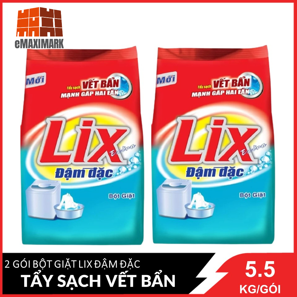 [HCM ship 2h] Combo 2 Bột Giặt Lix Đậm Đặc Tẩy Sạch Vết Bẩn Mạnh Gấp 2 Lần Túi 5.5KG