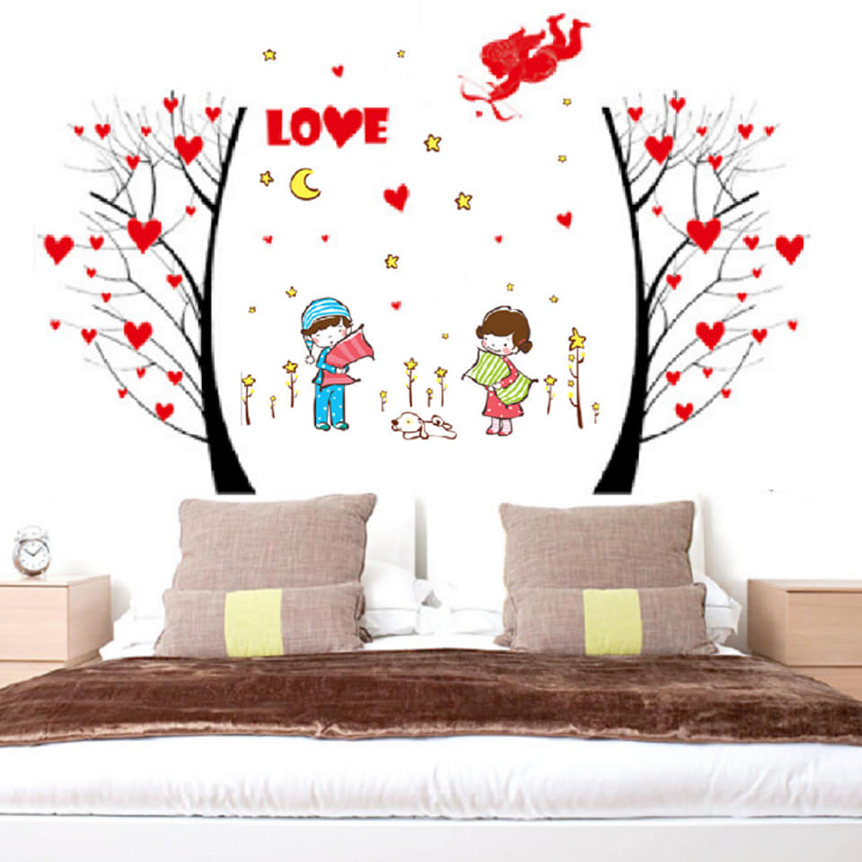 [HCM]DECAL DÁN TƯỜNG DÂY LEO VÀ CÂY TRÁI TIM CẶP ĐÔI