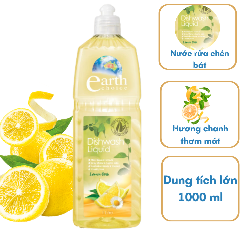 Nước rửa chén bát đậm đặc hữu cơ Earth Choice - 1 Lít - NK Úc