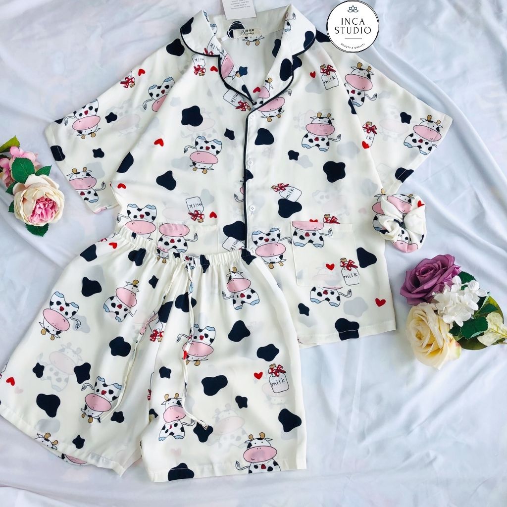 (Loại 1) Đồ ngủ Pyjama lụa mango họa tiết form cánh dơi INCA 02- Free size dưới 65kg, Lụa mango thoáng mát