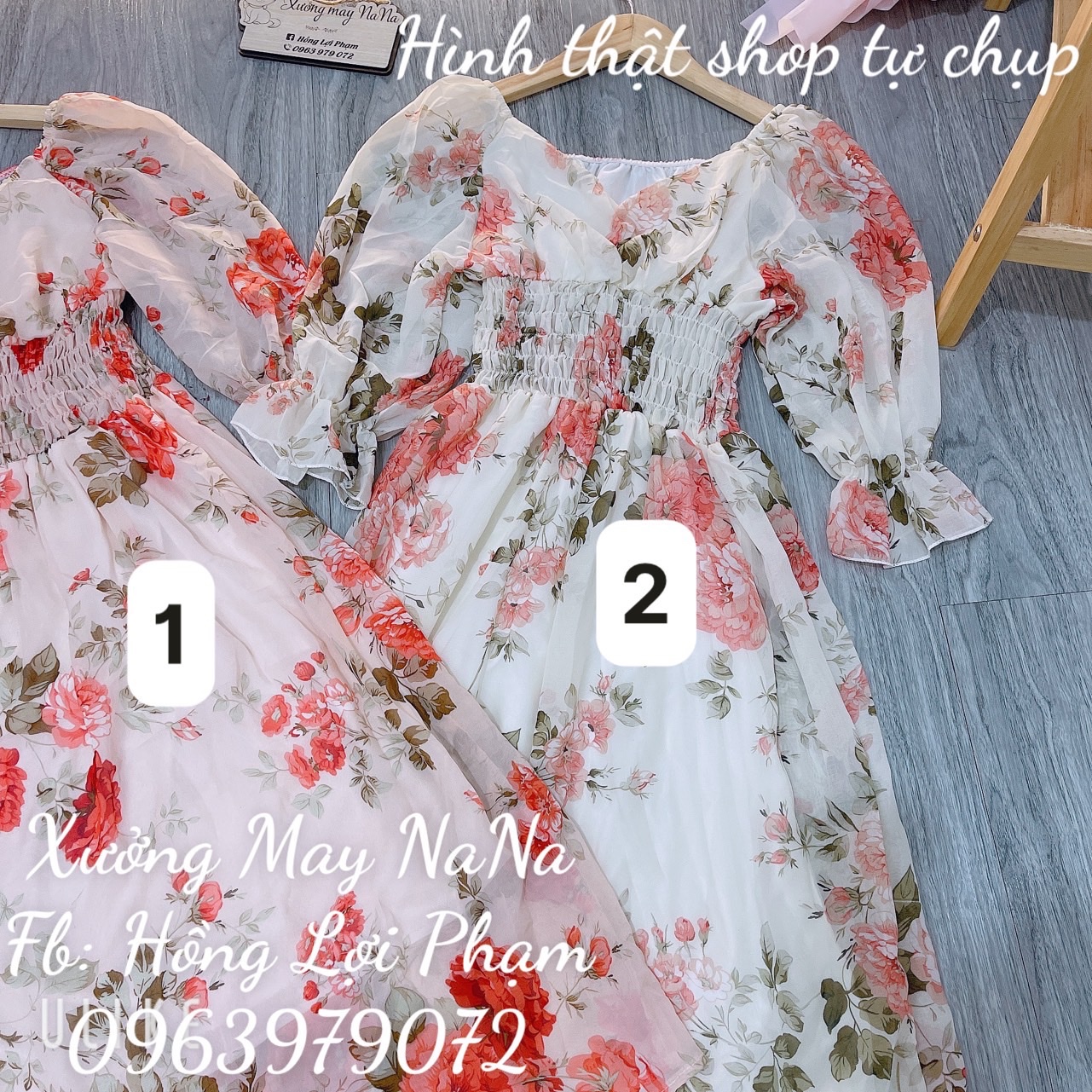 Đầm maxi tay phồng nhún ngực