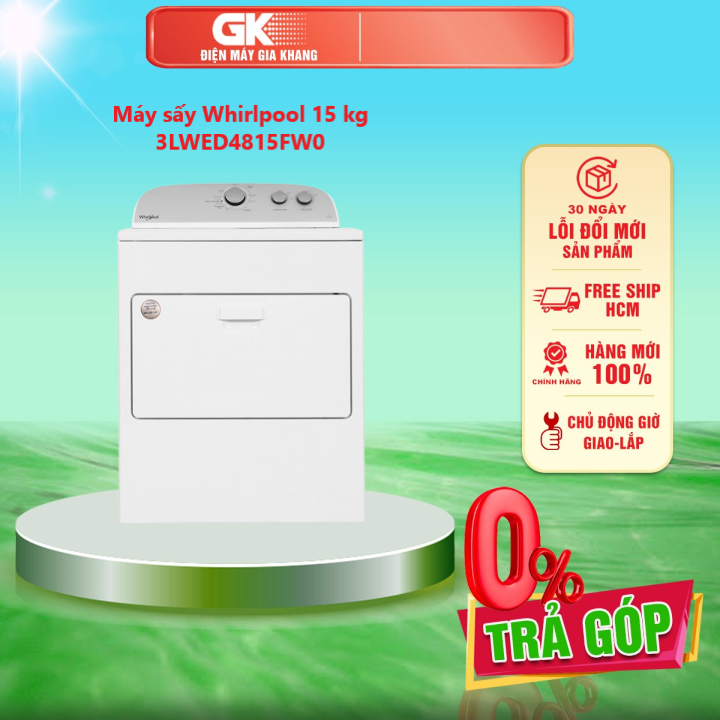 Máy sấy whirlpool 15 kg 3lwed4815fw0 - chống nhăn tuỳ chỉnh thời gian sấy và nhiệt độ sấy - giao toàn quốc - freeship hcm