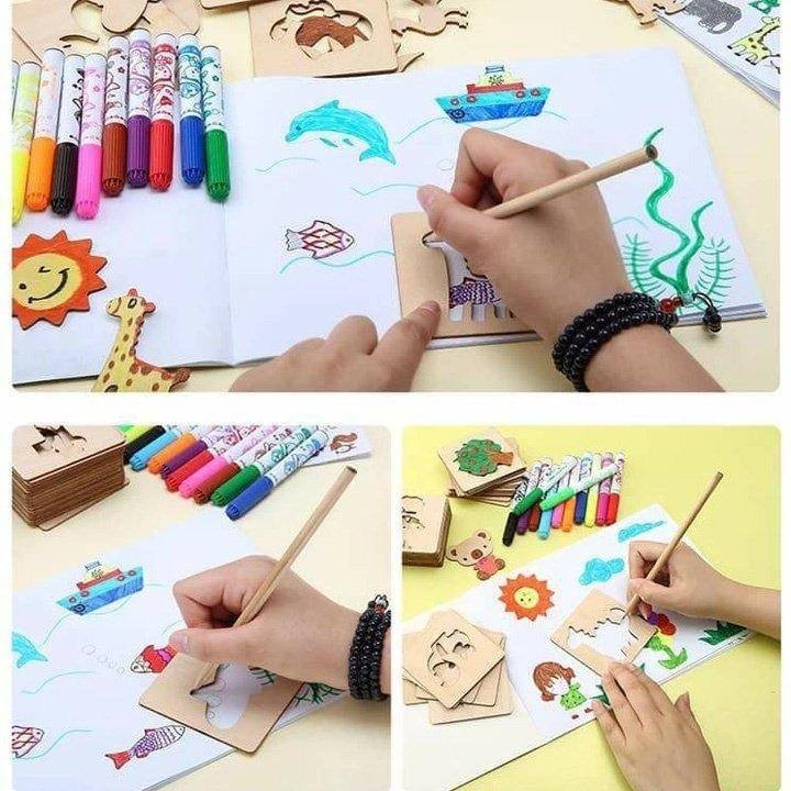 BỘ KHUÔN VẼ TRANH BẰNG GỖ CHO BÉ