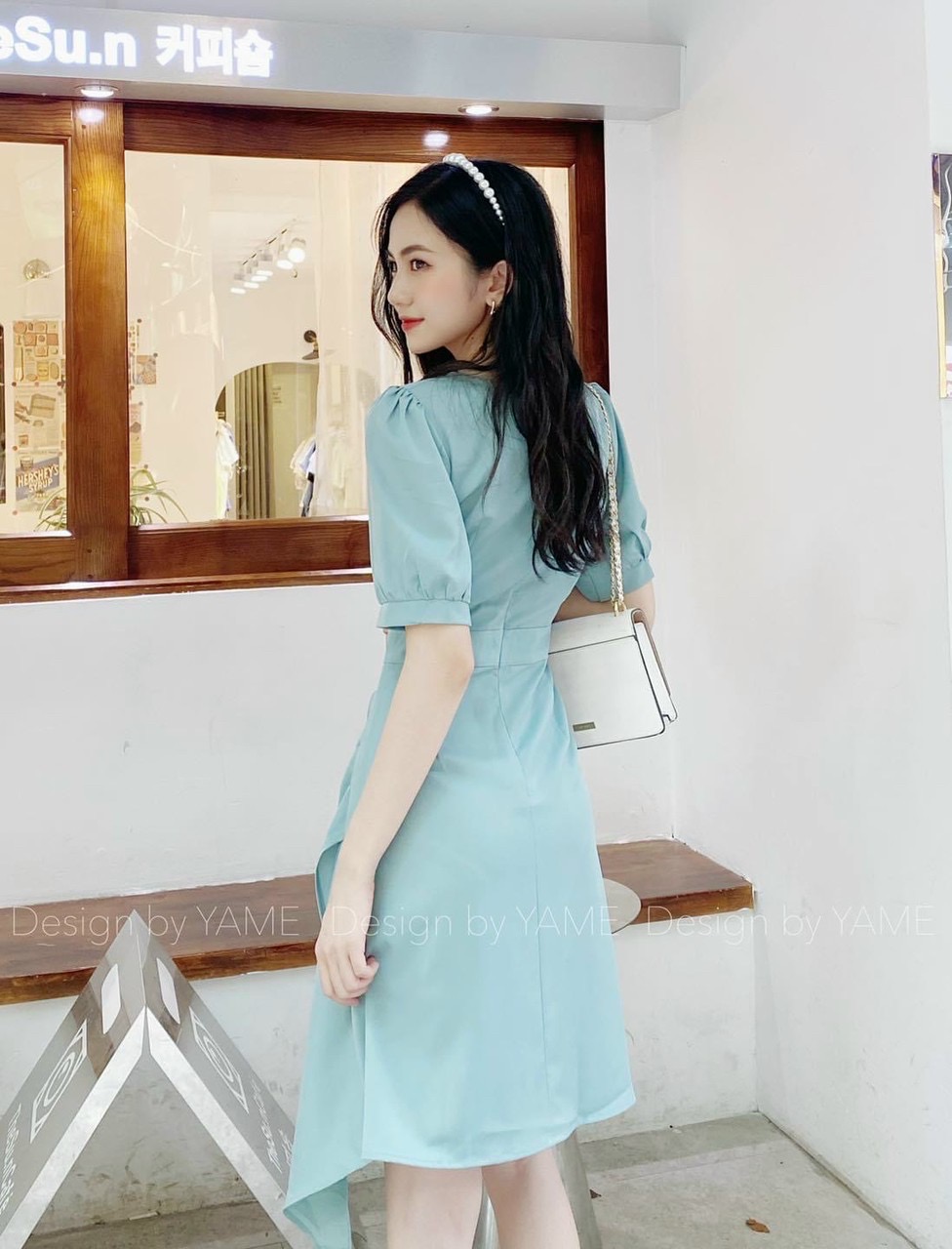 Đầm váy mint tùng phối bèo