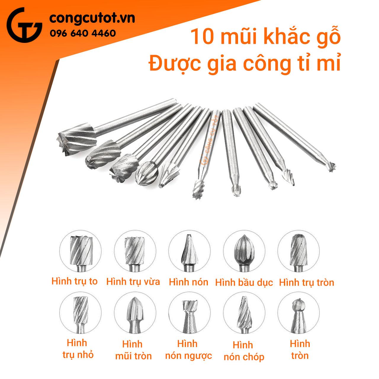 Bộ 10 mũi mài khắc gỗ