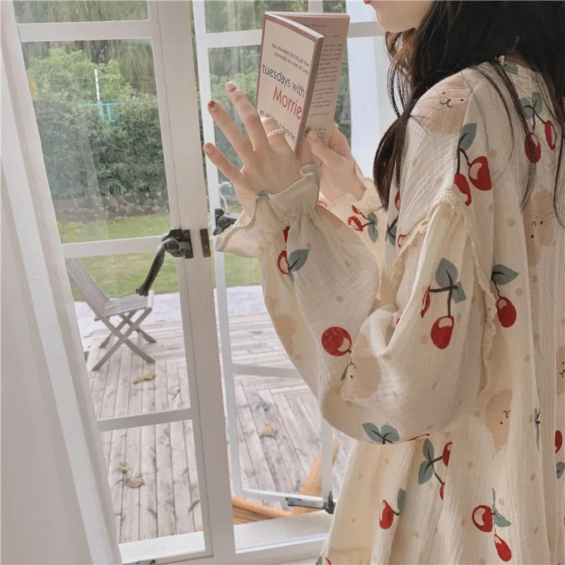 🌸🌸Bộ đồ ngủ Pyjama mềm mại cổ tròn nhiều nút đầu gấu cherry🌸🌸