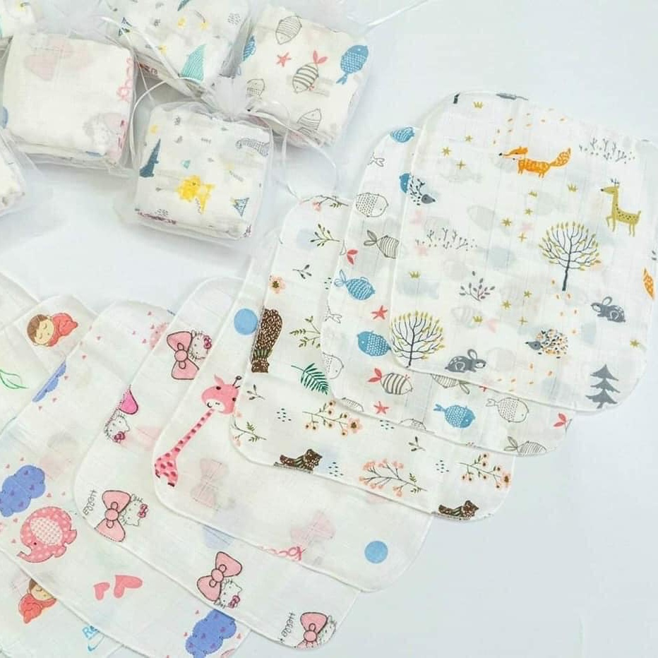Set 10 khăn sữa Aden họa tiết dễ thương cho bé