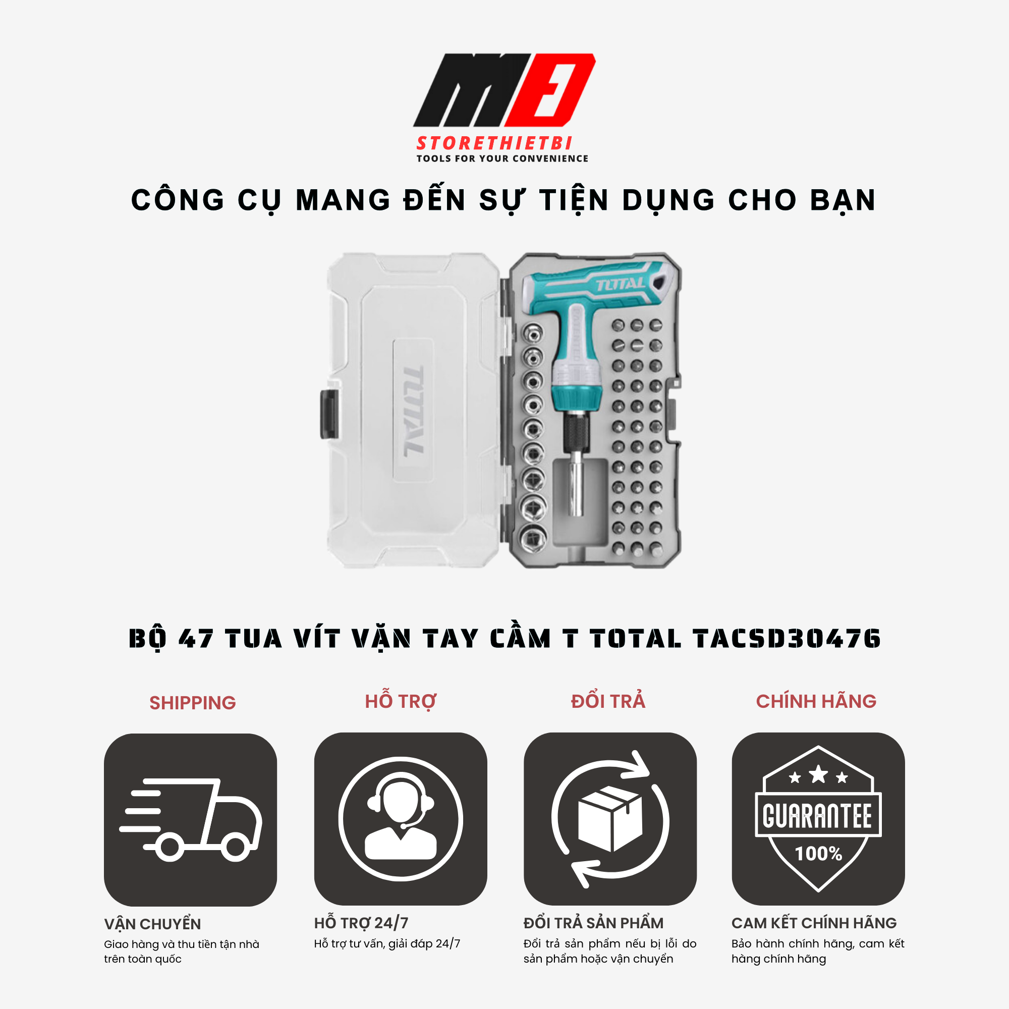 Tacsd30476 bộ 47 tua vít vặn tay cầm t tự động total