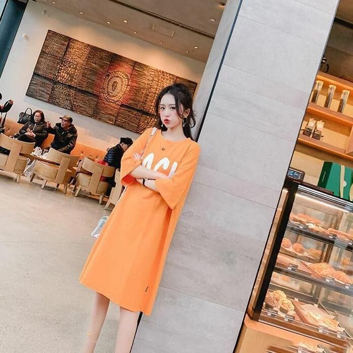 Đầm suông váy dài form rộng tay lỡ cổ tròn in chữ cool basic chất cotton co dãn mềm mát ttds0494