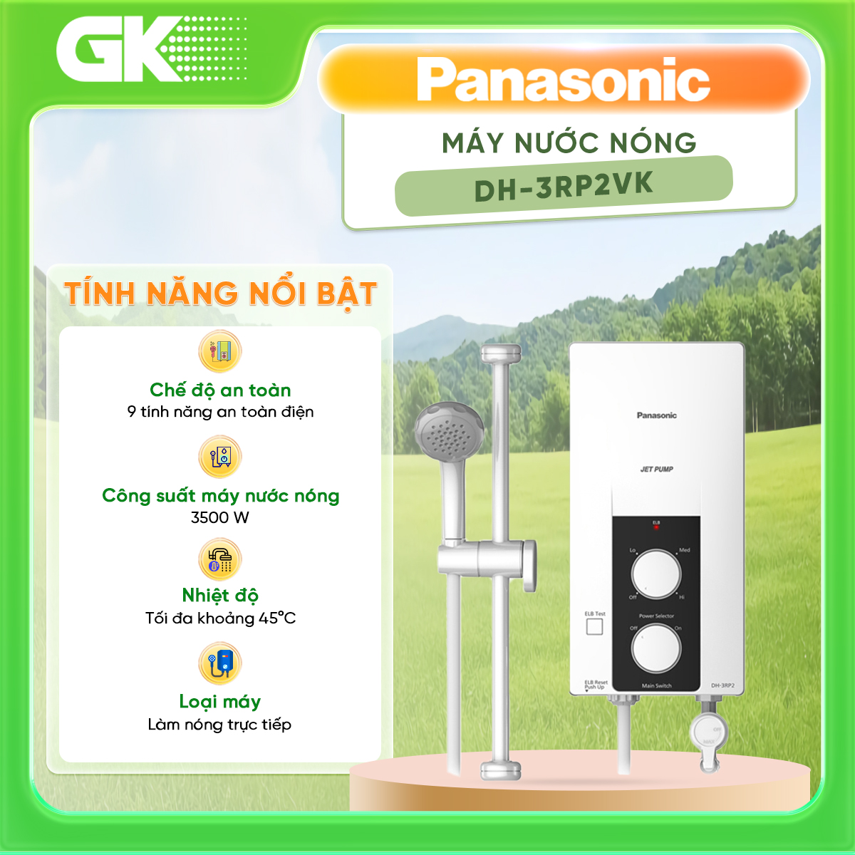 Máy nước nóng panasonic dh-3rp2vk - làm nóng trực tiếp - cảm biến lưu lượng nước - vỏ máy chống nước ip25 - bảo hành 12 tháng - giao toàn quốc - freeship hcm