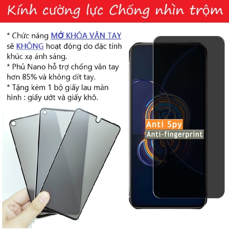 Cường lực Chống nhìn trộm Asus Zenfone 7 / 7 Pro / 8 Flip (Full Màn, Full Keo)