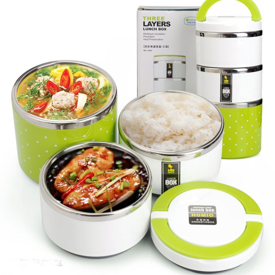 ⛔GIADUNGHOALONG⛔ Cặp lồng cơm 3 tầng (LOẠI 3 TẦNG - LOẠI CHẤM BI)