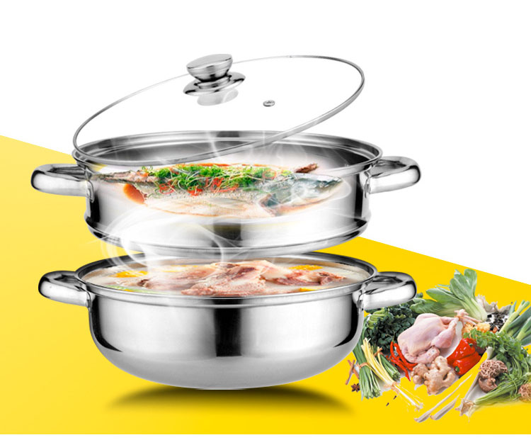 Nồi hấp xửng hấp cách thủy đa năng 2-3 tầng inox size 28cm - Nồi hấp xửng hấp kiêm nồi lẩu luộc gà inox 28cm