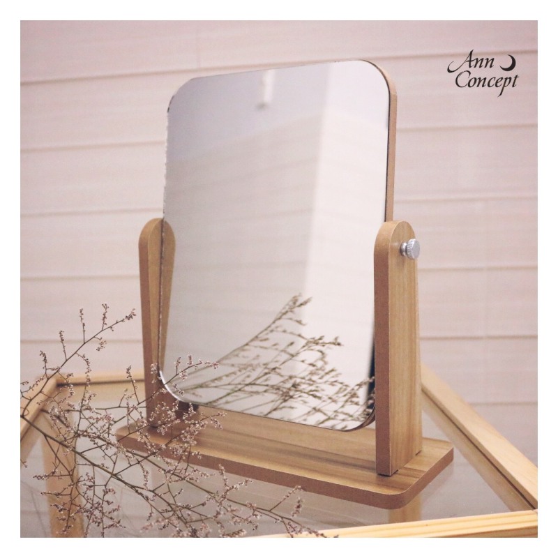 [HCM]Gương soi để bàn có chân đế điều chỉnh độ nghiêng màu gỗ trầm giá rẻ