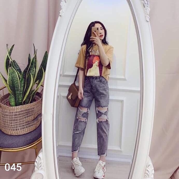 [HCM]Quần Baggy Jean Nữ Màu Đen Xám Rách Gối Chất Bò Thơi Trang Cao Cấp Mẫu Mới Thỏ Tây Shop94 MS164