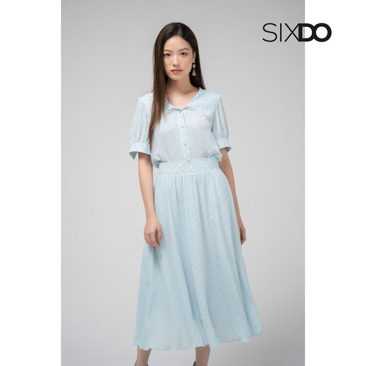 Áo sơ mi nữ họa tiết chấm bi trắng SIXDO (Polka Dot Chiffon Top)