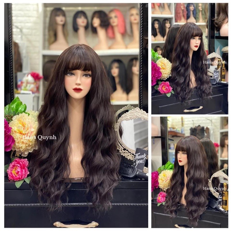 Tóc giả cao cấp🥰FREESHIP ĐƠN 50k 🥰🥰Tóc giả nguyên đầu xù sóng dài cao cấp- tặng lứoi chùm tóc- hình thật, d8174