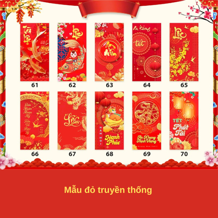 Bao Lì Xì Tết truyền thống 2025 sổ đổ sổ hồng hot trend chibi thịnh vượng may mắn phúc lọc thọ Tết 2025 Ất Tỵ Siêu đẹp