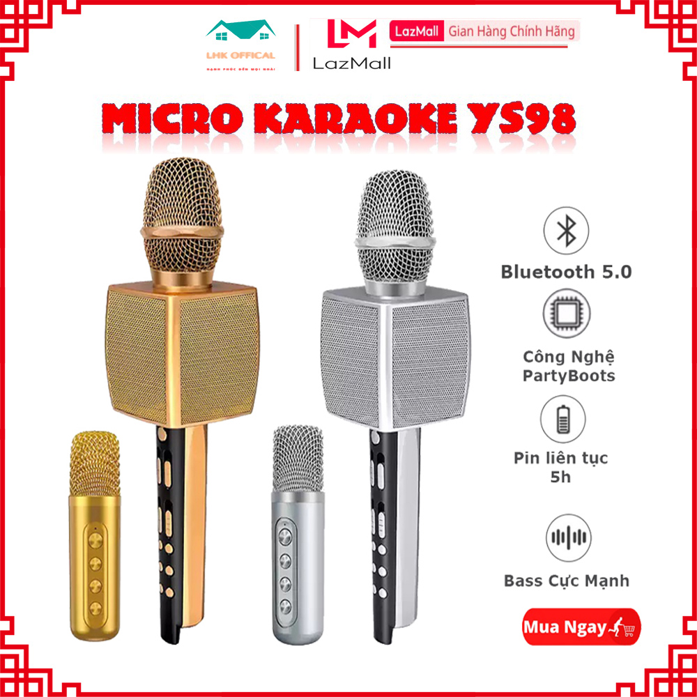 Micro Hát Karaoke Không Dây YS-98 Chính Hãng Tặng Kèm Mic Phụ Hát ...